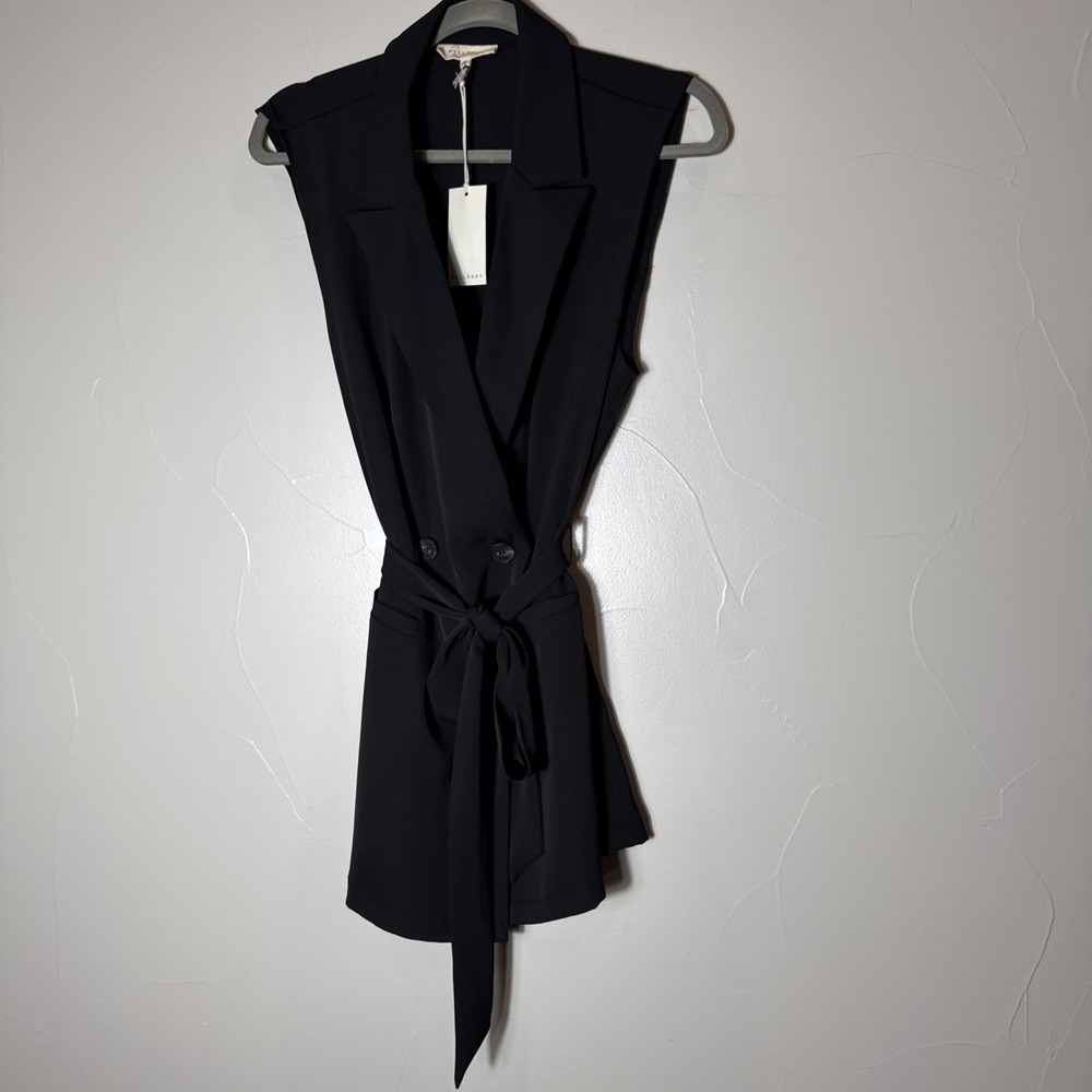 Melloday Medium VEST TOP  Black button down pockets sleeveless top Tie Soft New